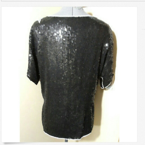 JOSEPH LE BON 100% Silk Sequin Top M Black Leaves Vintage - Picture 6 of 7